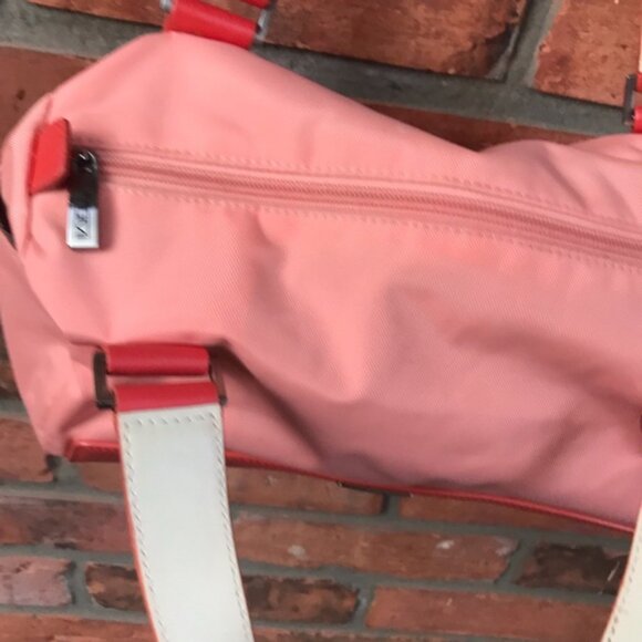 TUMI Nylon Satchel Leather Handles Purse Shoulder Bag Zip Pocket Pink Red Small - Picture 7 of 16